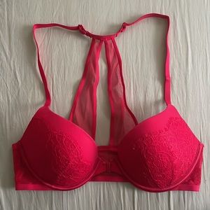 Victoria’s Secret Very Sexy Push Up Lace Bra Front Close Racerback Bright Red